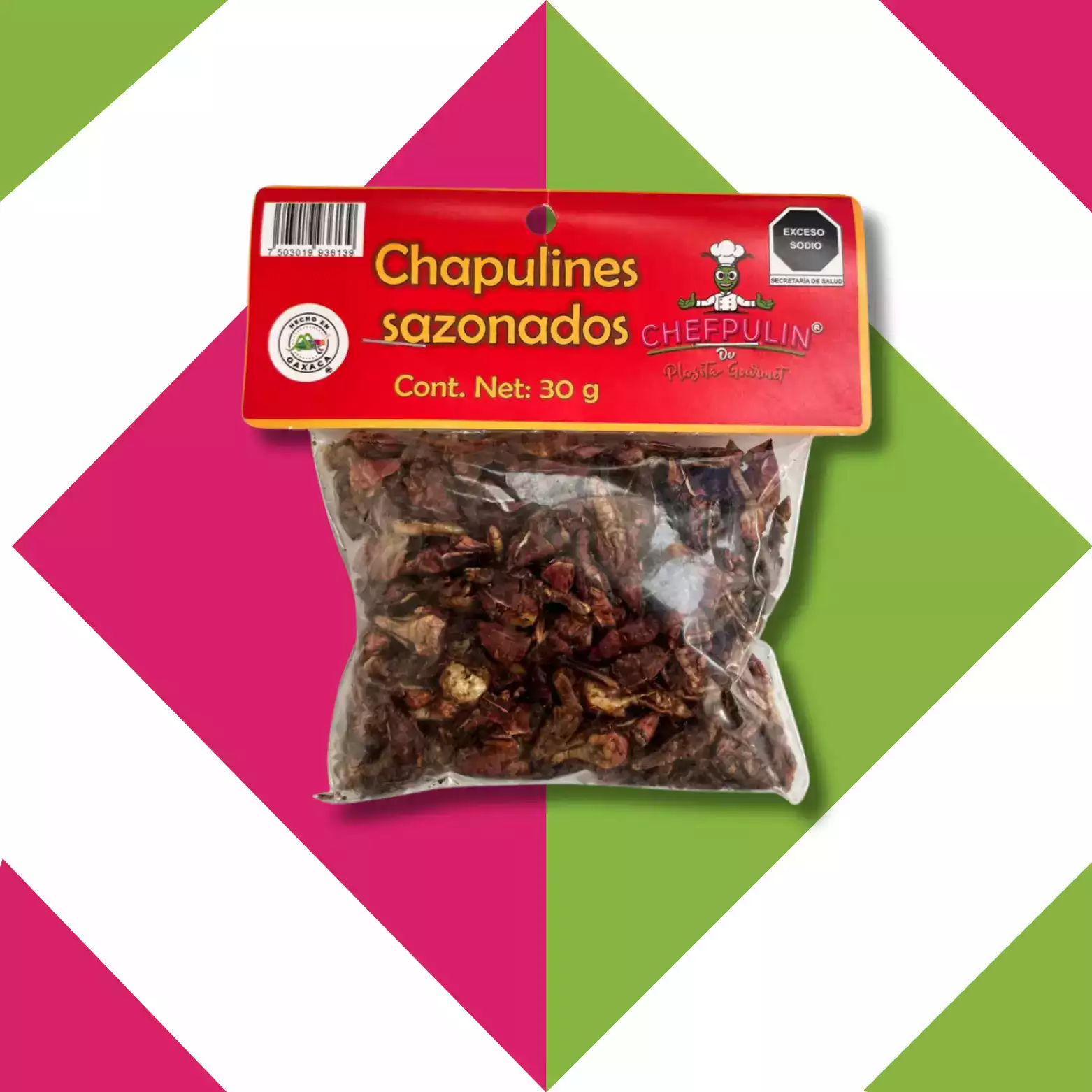 Chapulines Sazonados bolsa de plastico 30g